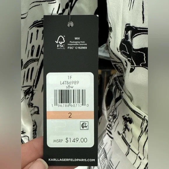 NWT Karl Lagerfeld Black & White Monochrome Graphic Dress Size 2 - Picture 7 of 13